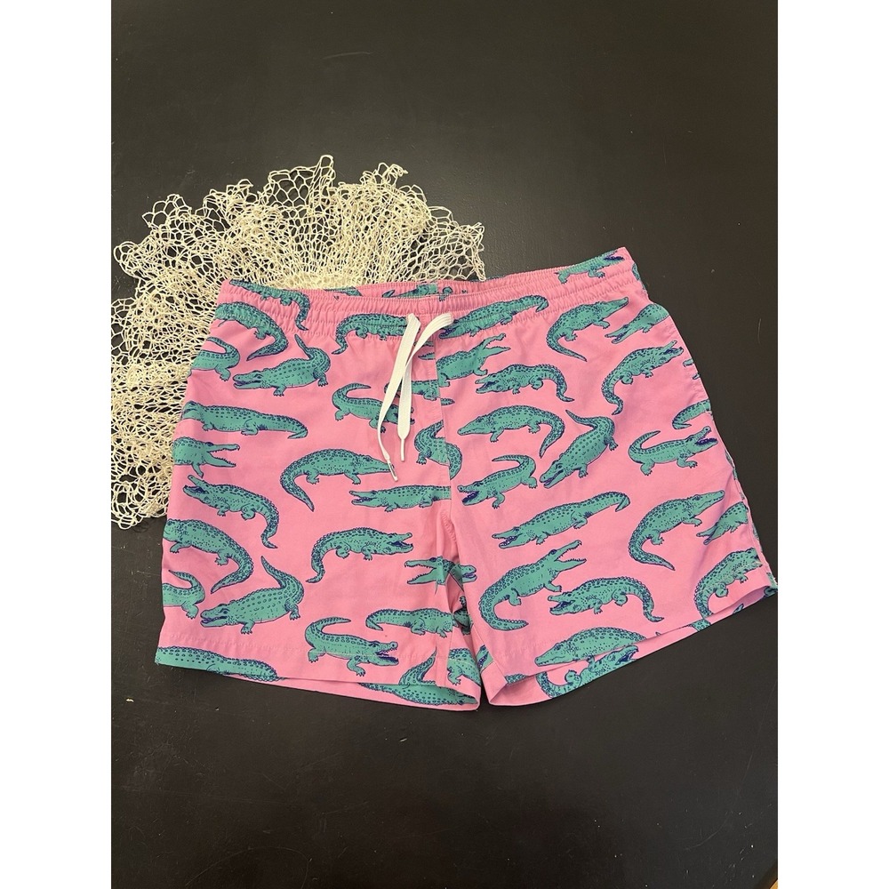 Chubbies 5.5" Seam Glades Pink Green Alligator Drawstring Swim Trunks XS As Is
